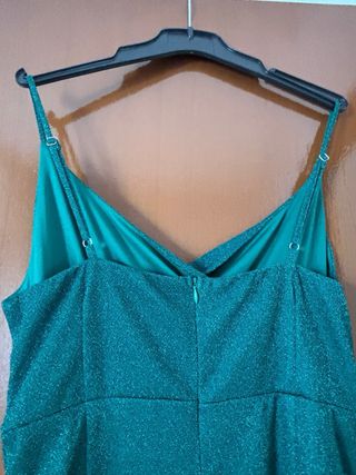 Vestido largo brillante verde agua