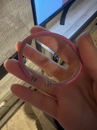 Pulsera Tous Cuero Rosa y Plata
