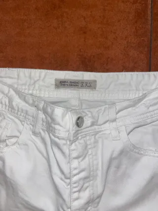 Pantalón Vaquero Zara Talla 38 Blanco