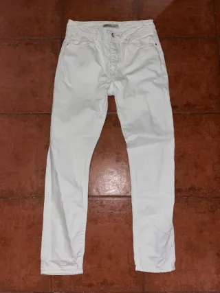 Pantalón Vaquero Zara Talla 38 Blanco
