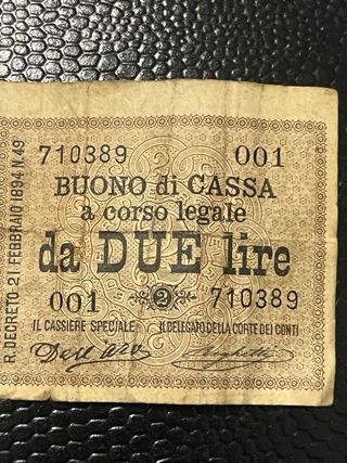 Buono di Cassa 2 Lire Regno d'Italia 1894