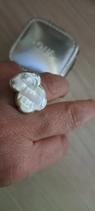 Anillo Tous Oso Blanco y Plata