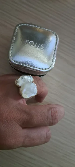 Anillo Tous Oso Blanco y Plata