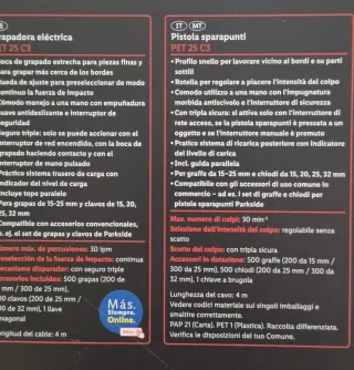Grapadora Clavadora Eléctrica Parkside PET 25 C3