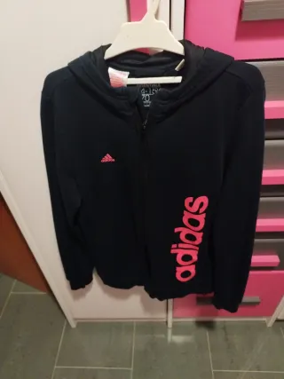 Chaqueta Adidas Negra con Logo Rosa Talla S
