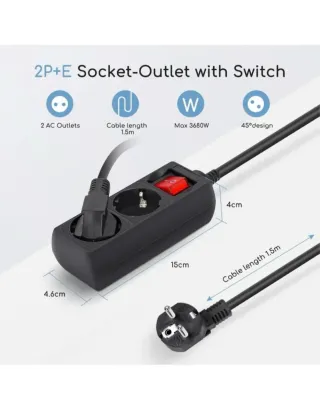 Regleta 1.5M con 2 enchufes y interruptor