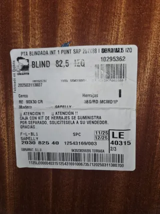 Puerta Blindada SAPELLY 82,5 IZO