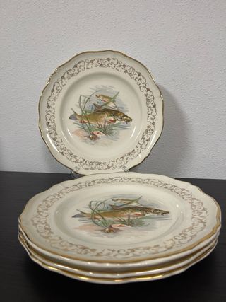 Lote 4 Platos Vajilla Francesa Peces Porcelana