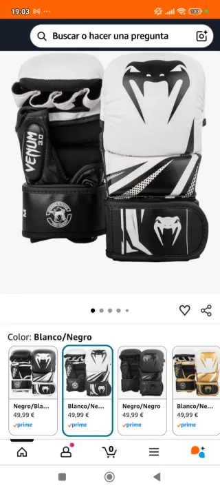 Guantes MMA Venum Blanco/Negro