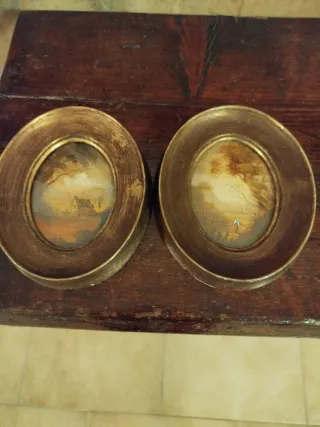 Coppia dipinti miniatura paesaggio