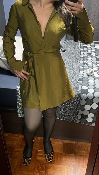 Vestido cruzado Mango verde S