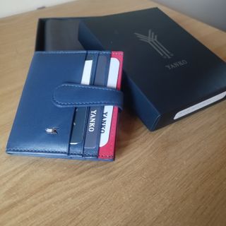 Tarjetero piel YANKO azul y rojo nuevo