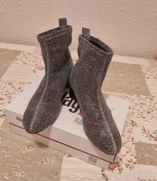 Botines tela gris plateado - Zara