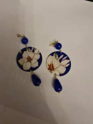 Orecchini Lebole Gioielli fiori bianchi blu