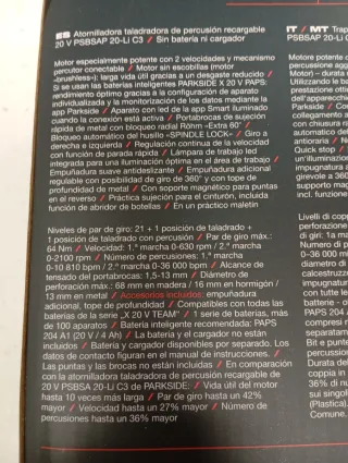 Percutor Taladro Parkside performance completo