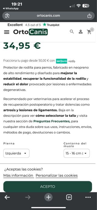 Rodillera OrtoCanis Perro Izquierdo 15-16cm