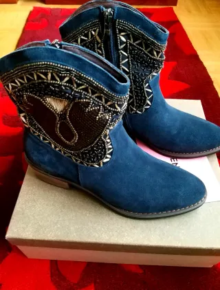 Botines Alma en Pena Azul y Dorado