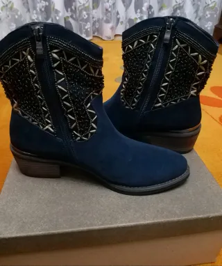 Botines Alma en Pena Azul y Dorado