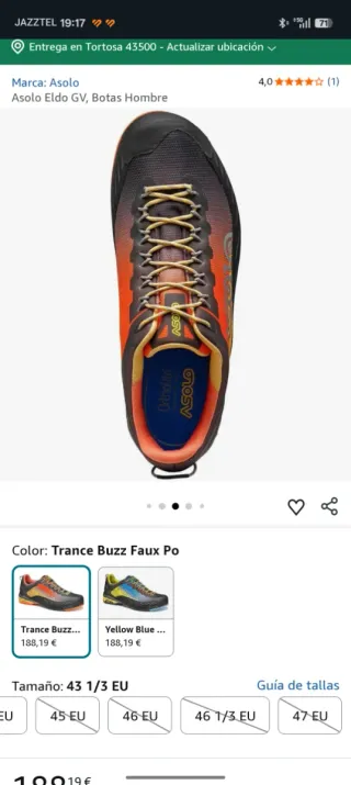 Zapatillas Asolo Naranja negro y Morado