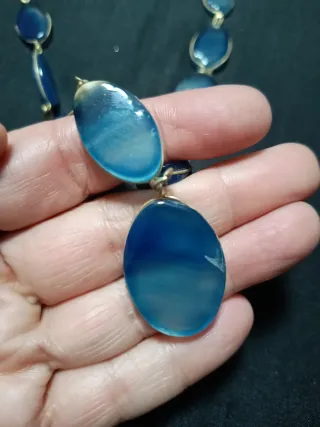 Collar piedras cristal azul y oro