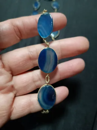 Collar piedras cristal azul y oro