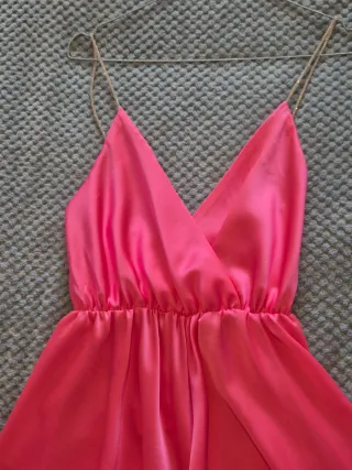 Macacão Curto Cetim Rosa Choque Tam. M