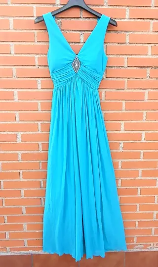 Vestido largo evento turquesa. Sólo una puesta