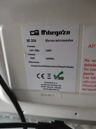 Microondas Orbegozo Blanco