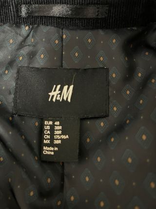 Chaqueta Americana H&M Negra Corduroy