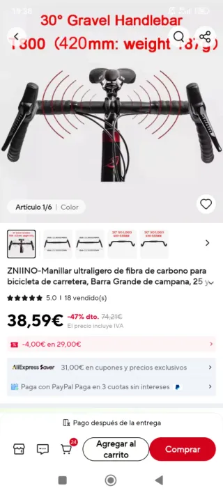 Manillar Carbono Gravel 42cm ZNiino