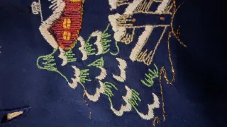 Runner blu ricamato Babbo Natale