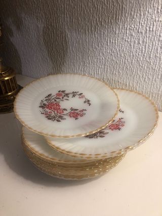 Lotto di 11 Piatti in Porcellana Vintage Fiori Dorati