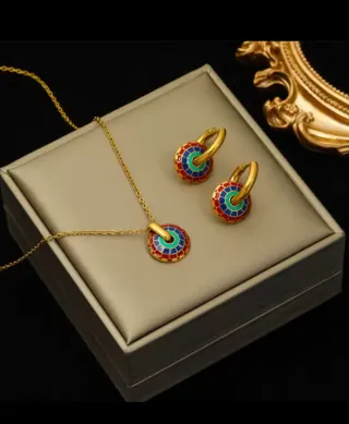 Conjunto Vintage Collar y Pendientes Multicolor