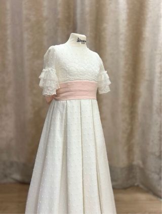 Vestido Comunión Plumeti Bordado Blanco