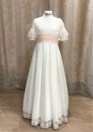 Vestido Comunión Plumeti Bordado Blanco