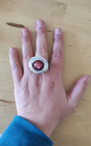 Anillo Grande Plateado Cristal adaptable