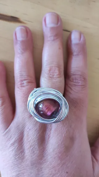 Anillo Grande Plateado Cristal adaptable