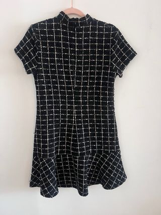Vestido tweed cuadros blanco y negro