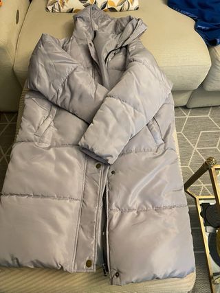 Abrigo largo acolchado gris mujer