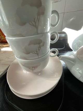 Juego de café porcelana blanco y rosa