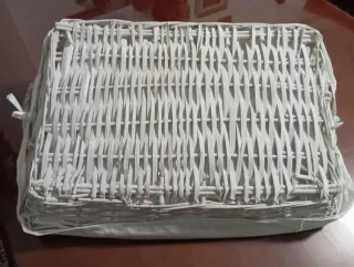 Cesta mimbre blanca con asas