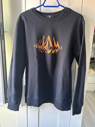 Sudadera Volcom Negra Logo Naranja