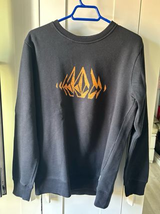 Sudadera Volcom Negra Logo Naranja