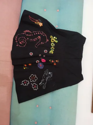 Falda Desigual Negra Multicolor
