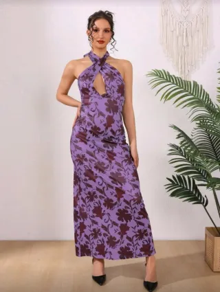 Vestido largo floral morado