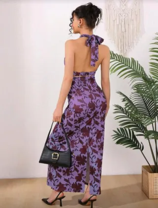 Vestido largo floral morado