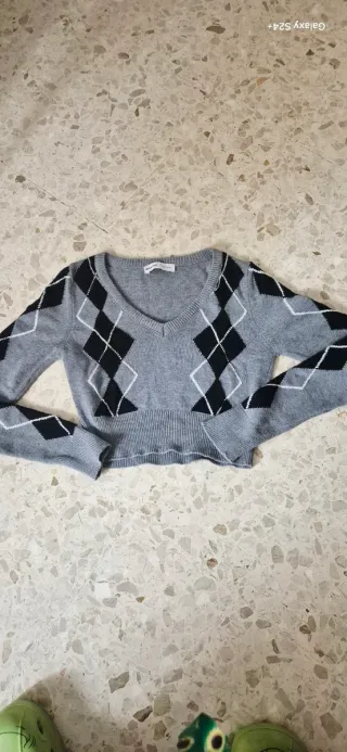 Jersey Bershka Argyle Gris Mujer