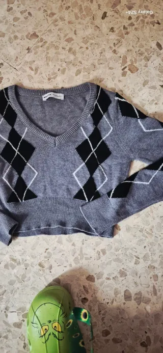 Jersey Bershka Argyle Gris Mujer