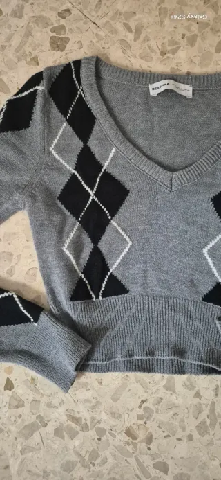 Jersey Bershka Argyle Gris Mujer