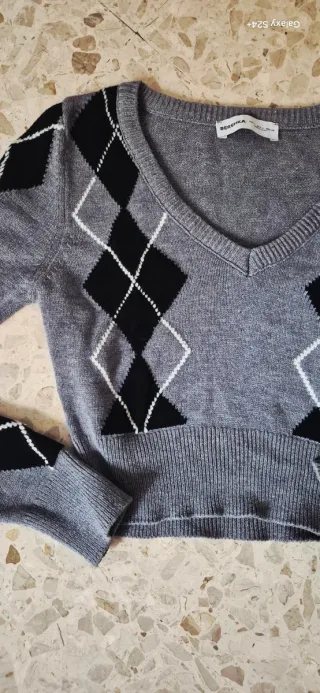 Jersey Bershka Argyle Gris Mujer